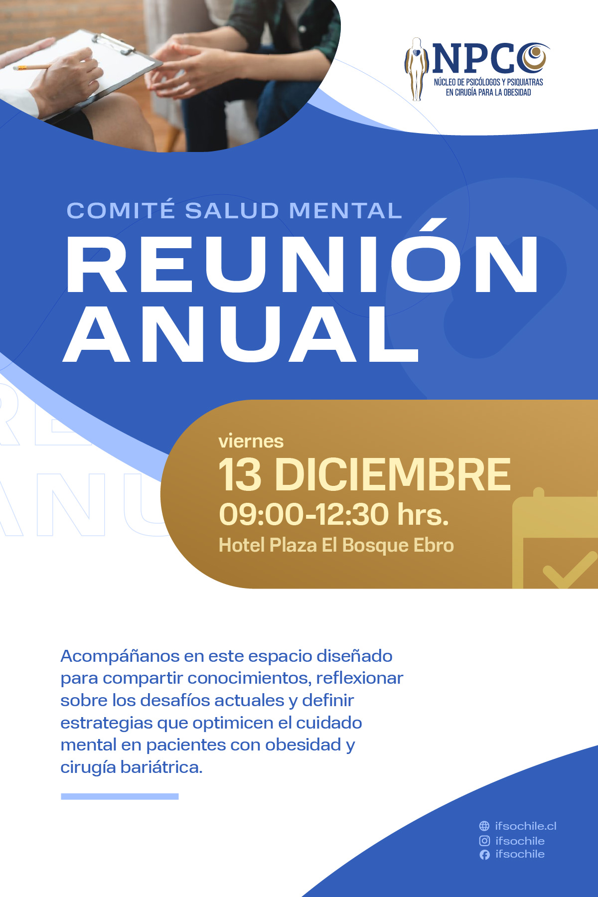 Afiche de la Reunión Anual 2024 del Comité del Núcleo de Psicólogos y Psiquiatras en Cirugía para la Obesidad (NPCO)